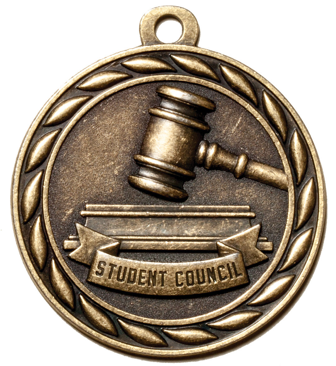 Metal 2-Inch in Diameter Round Student Council Medal with Customizable Back in Antique Brass