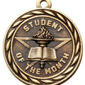 Metal 2-Inch in Diameter Round Student of The Month Medal with Customizable Back in Antique Brass