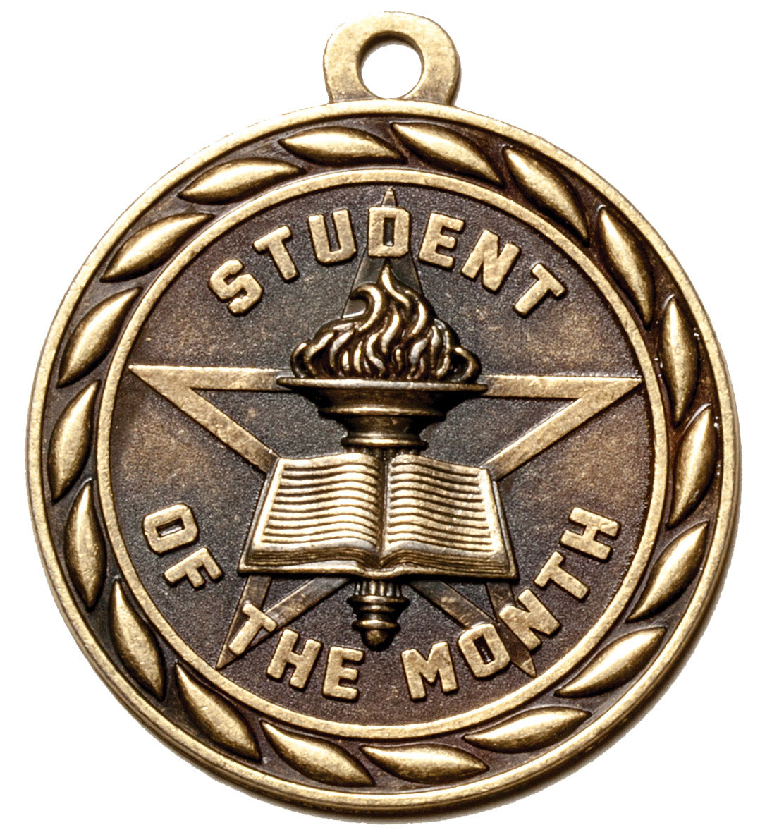 Metal 2-Inch in Diameter Round Student of The Month Medal with Customizable Back in Antique Brass