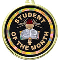 2-1/4 Inch in Diameter Round Student of the Month Medal with Mylar Detailing and Customizable Back
