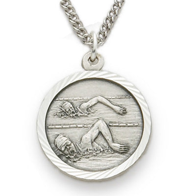 3/4 Inch Womens St. Christopher Swimming Medal in Sterling Silver
