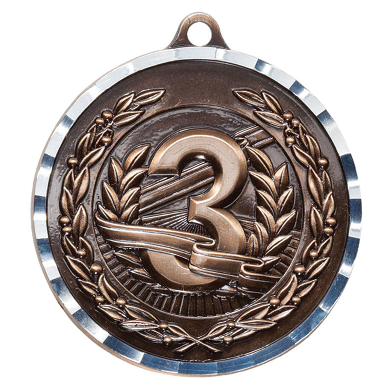 2 Inch Brass and Diamond Third Place Medal in Bronze with Customizable Back