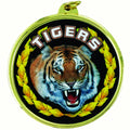 2-1/4 Inch in Diameter Round 'Tigers' Sports Medal in Gold with Mylar Detailing and Customizable Back