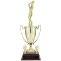 25-3/4 INCH FEMALE BASKETBALL PLAYER WITH 13 INCH GOLD CUP, FIGURE, AND TRIMS