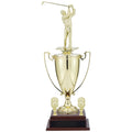 23-3/4 INCH MALE GOLFER TROPHY WITH 13 INCH GOLD CUP, FIGURE, AND TRIMS