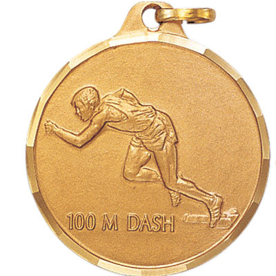 1-1/4 Inch Die-Struck Mens 100 Meter Dash Medal in Gold, Silver, or Bronze
