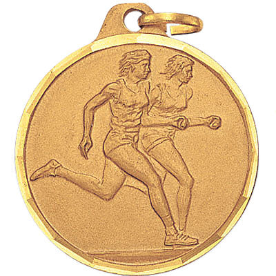 1-1/4 Inch Die-Struck Female Running Medal in Gold, Silver, or Bronze