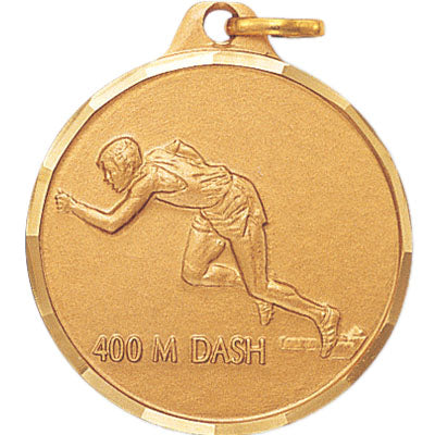 1-1/4 Inch Die-Struck Mens 400 Meter Dash Medal in Gold, Silver, or Bronze