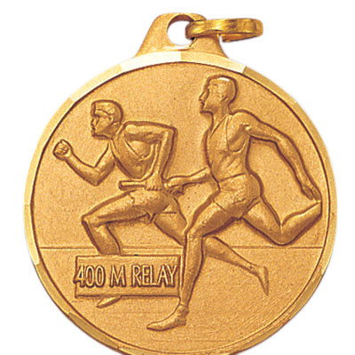 1-1/4 Inch Die-Struck Mens 400 Meter Relay Medal in Gold, Silver, or Bronze