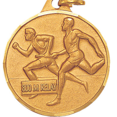1-1/4 Inch Die-Struck Mens 800 Meter Relay Medal in Gold, Silver, or Bronze