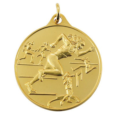 1-1/2 Inch Womens Track and Field Medal in Gold, Silver, or Bronze with Customizable Back