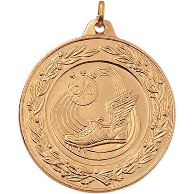 2 Inch Die-Struck Track Themed Medal with Antique Finish in Gold, Silver, or Bronze