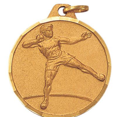 1-1/4 Inch Die-Struck Male Shot Put Medal in Gold, Silver, or Bronze