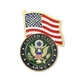1-5/8 INCH ENAMELED GOLD U.S. ARMY SYMBOL AND FLAG LAPEL PIN