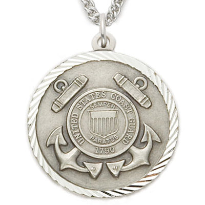 U.S. COAST GUARD STERLING SILVER MILITARY MEDAL, 3/4 INCH, CROSS BACK
