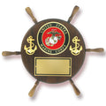 13 INCH SHIPWHEEL PLAQUE GENUINE WALNUT WITH U.S. MARINE CORPS MEDALLION GOLD ENGRAVING PLATE