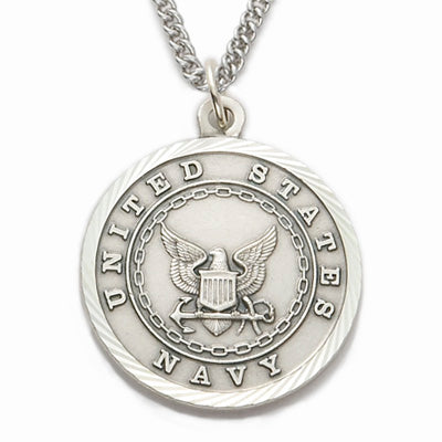 U.S. NAVY STERLING SILVER MILITARY MEDAL, 1 INCH, ST. MICHAEL BACK