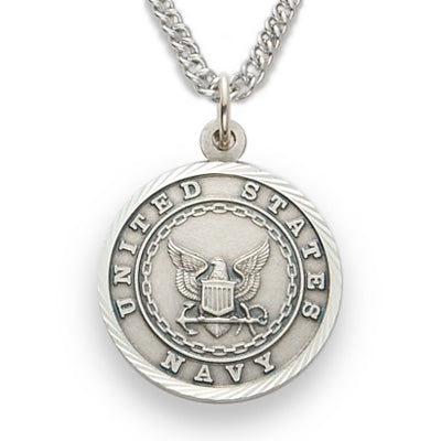 U.S. NAVY STERLING SILVER MILITARY MEDAL, 3/4 INCH, ST. MICHAEL BACK