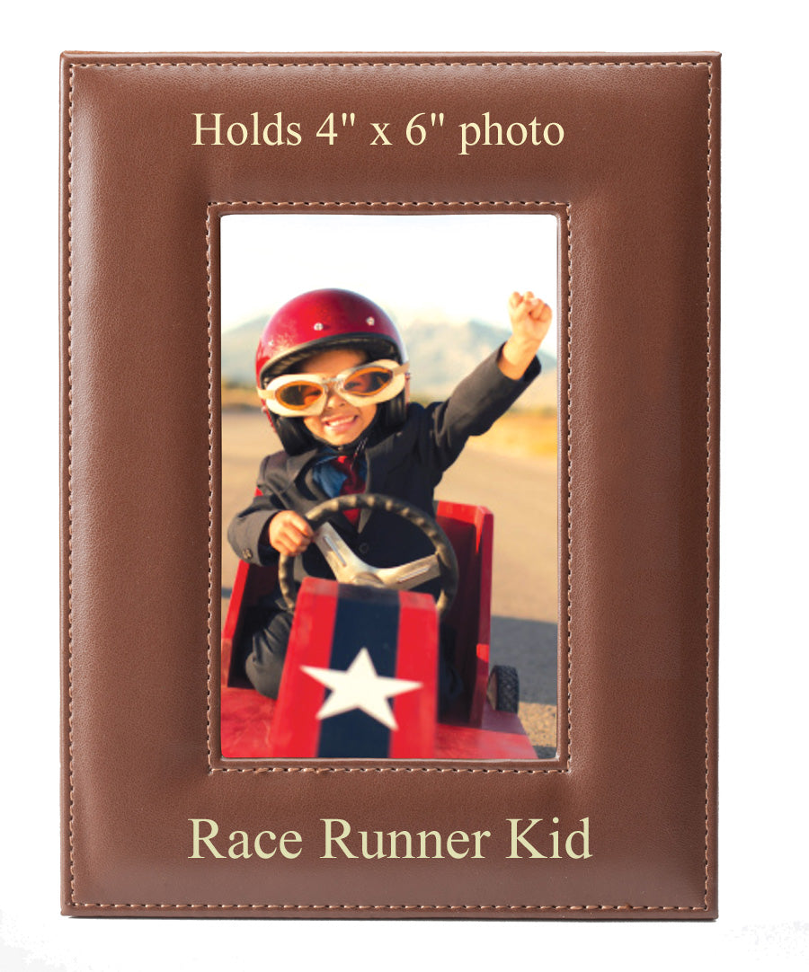 8-1/2 X 6-1/2 INCH VERTICAL TAN LEATHERETTE PICTURE FRAME, HOLDS 4 INCH X 6 INCH PHOTO