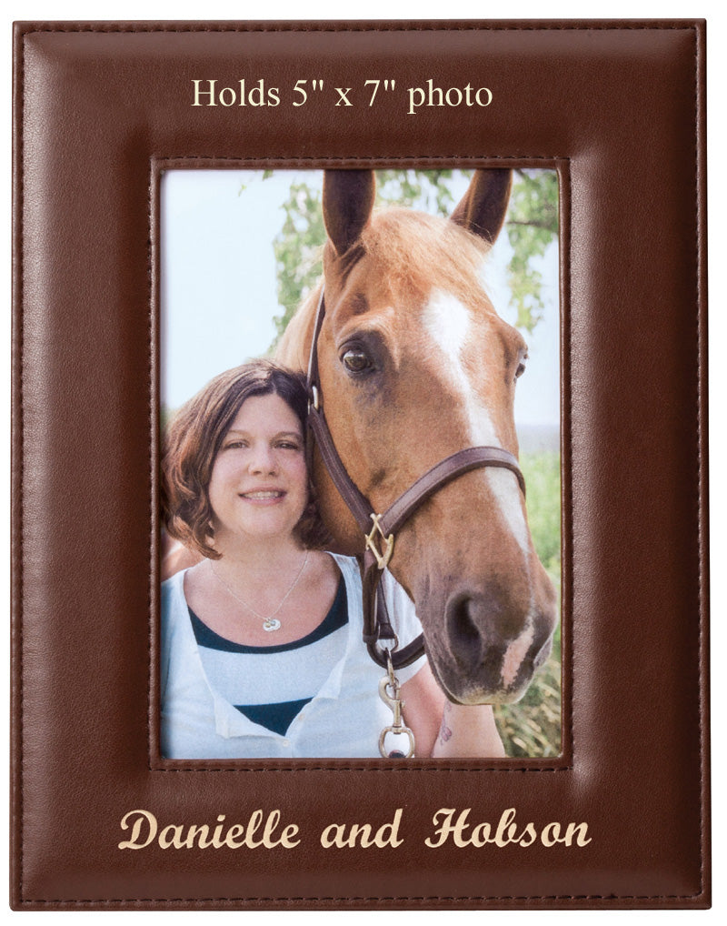 9-1/2 x 7-1/2 INCH VERTICAL TAN LEATHERETTE PICTURE FRAME, HOLDS 5 INCH X 7 PHOTO