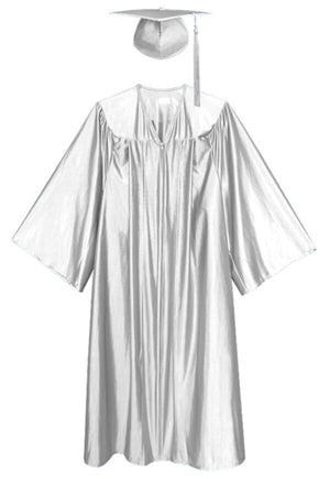 White Shiny Cap and Gown for Academic Events