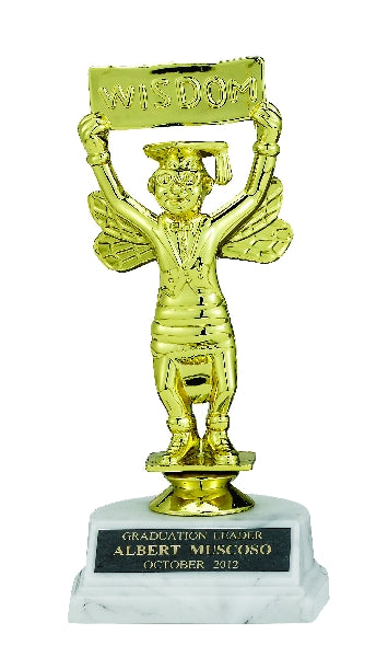 WISDOM BEE TROPHY, 7 INCH, WHITE MARBLEIZED BASE