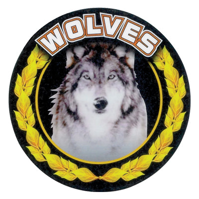 2 Inch in Diameter Round 'Wolves' Themed Mylar and Gold Sports Insert
