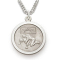 3/4 Inch Mens Wrestling Themed St. Christopher Medal in Sterling Silver