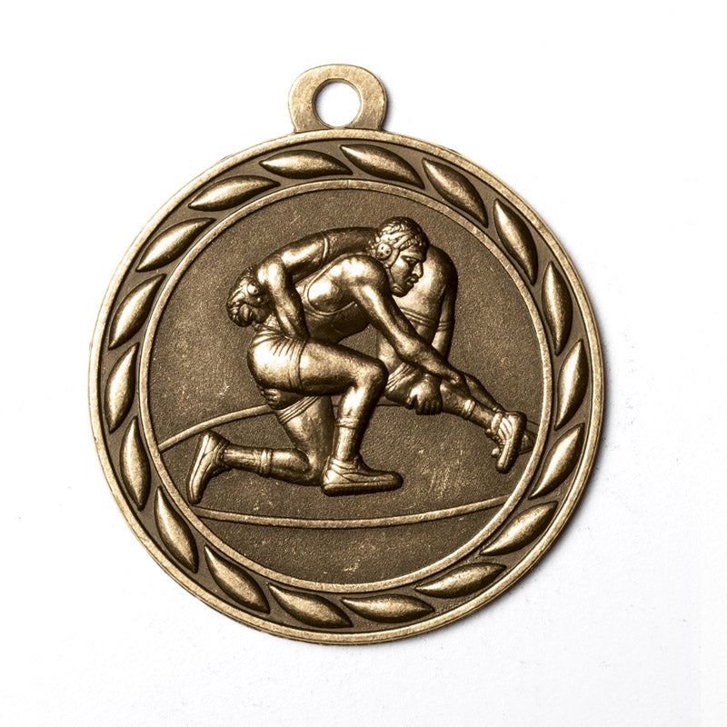 Metal 2-Inch in Diameter Round Wrestling Medal with Customizable Back in Multiple Colors