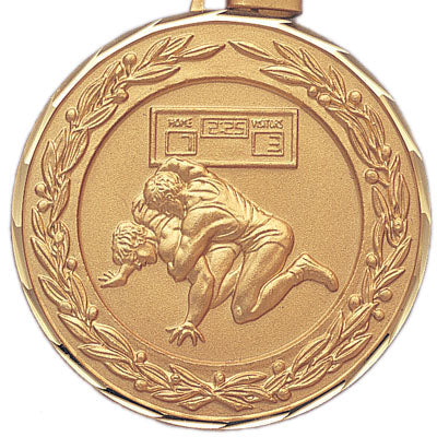 2 Inch Die-Struck Wrestling Medal in Gold, Silver, or Bronze