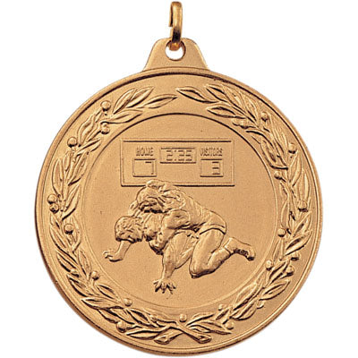 2 Inch Die-Struck Wrestling Medal with Antique Finish in Gold, Silver, or Bronze