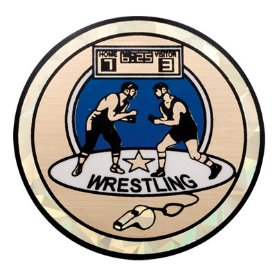 2 Inch in Diameter Round Wrestling Themed Insert with Mylar Detailing
