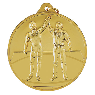 1-1/2 Inch Customizable Wrestling Champion Styled Sports Medal in Gold, Silver, or Bronze