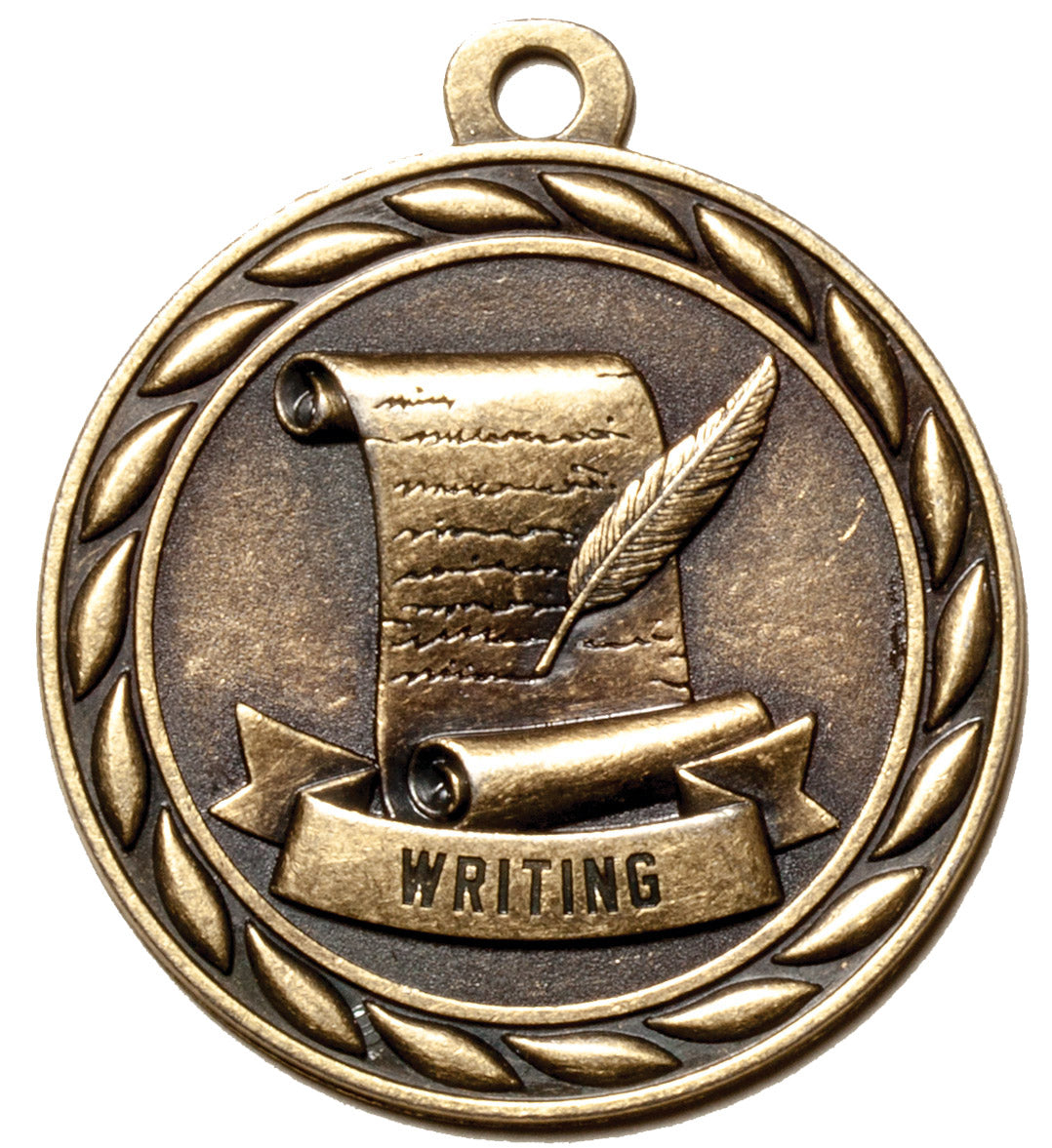 Metal 2-Inch in Diameter Round Writing Medal with Customizable Back in Antique Brass