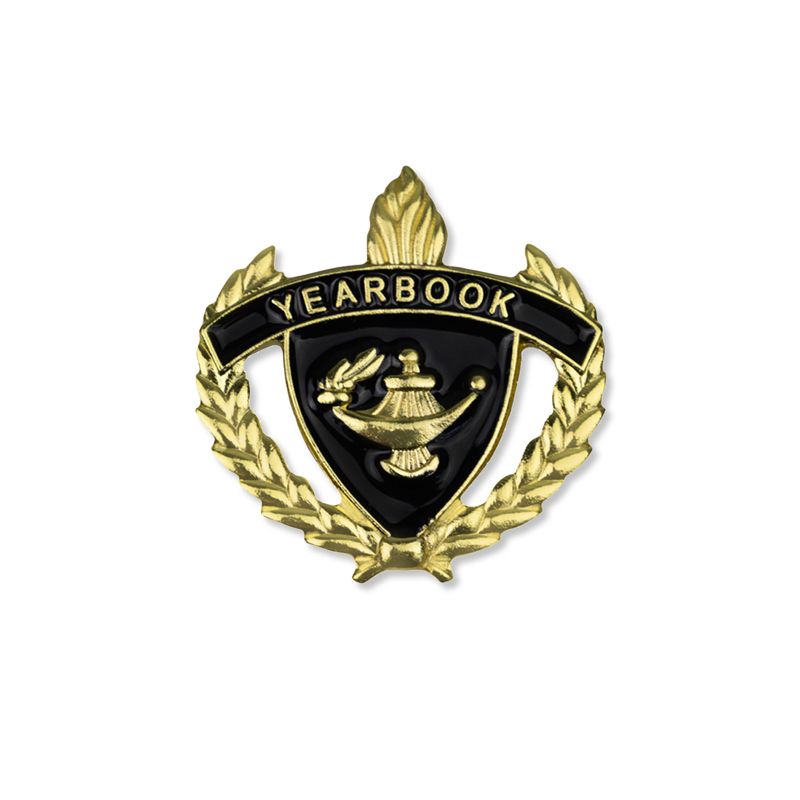 1 INCH WREATH WITH LAMP OF LEARNING YEARBOOK LAPEL PIN